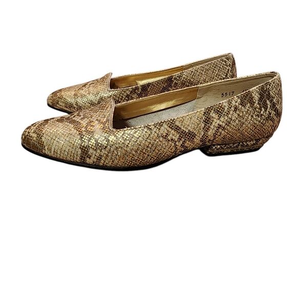 California Magdesians Shoes Women 6.5 Gold Leather Snakeskin Print Slip On Vtg - Picture 3 of 14